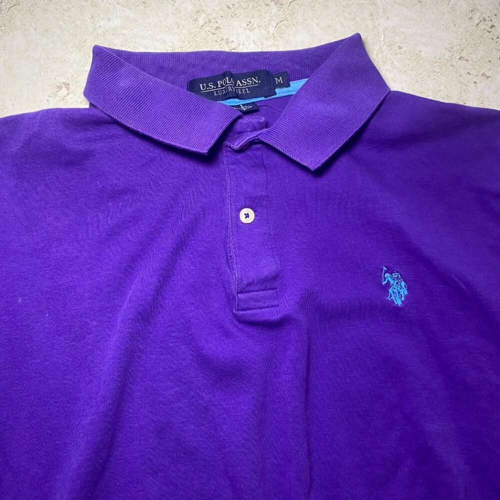 U.S. Polo Assn. Mens Purple Polo Shirt With Blue Embroidered Logo Golf Preppy